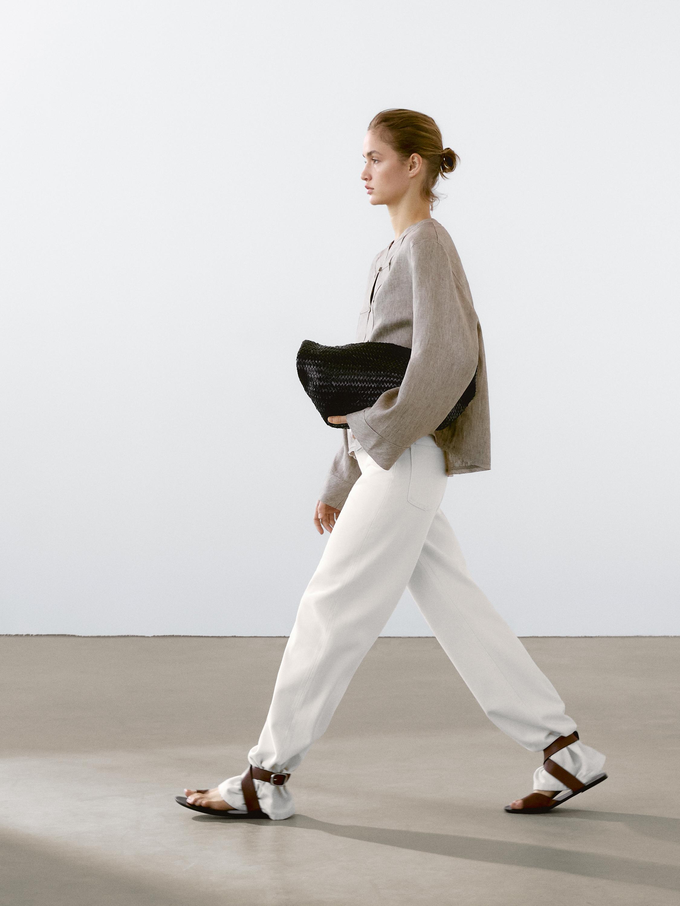 Chemisier à col mao 100 % lin chiné